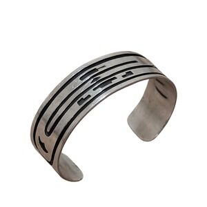 Old Pawn Hopi Sterling Silver Vintage Southwestern Long Wave Cuff Bracelet 6.5"